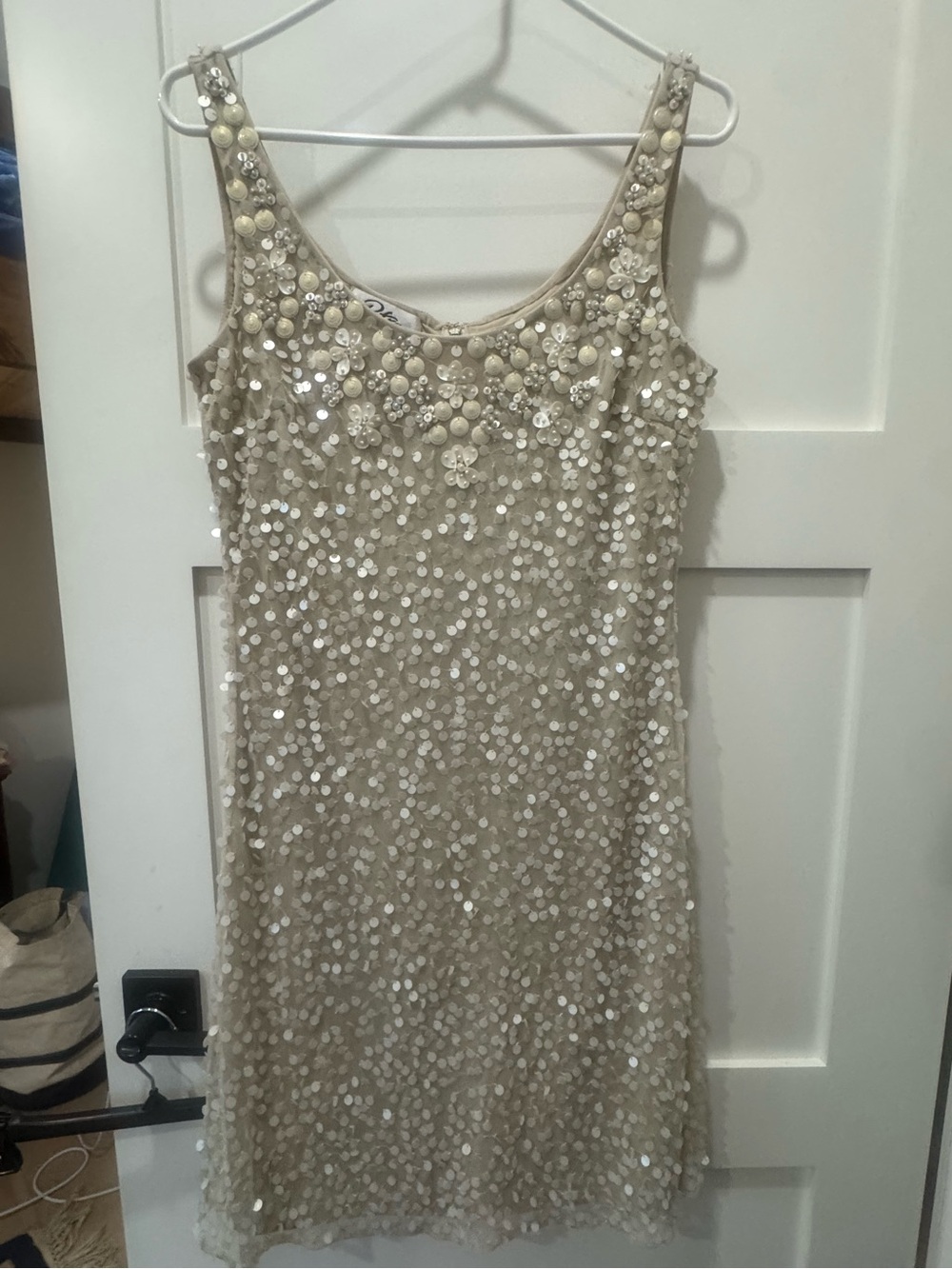 Vintage Patra Embellished Cream Sequin Tank Dress Size 8